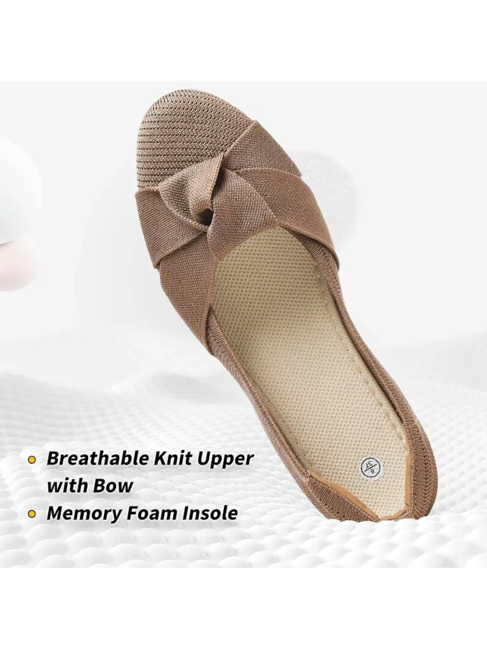 Women’s Dark Apricot Bowknot Round Toe Flat Lightweight Breathable Slip-On Shoes